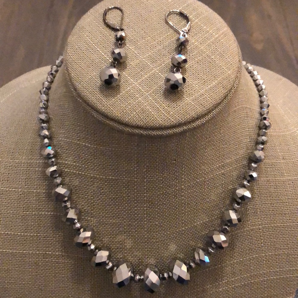 Silver Bead Necklace & Earring Set